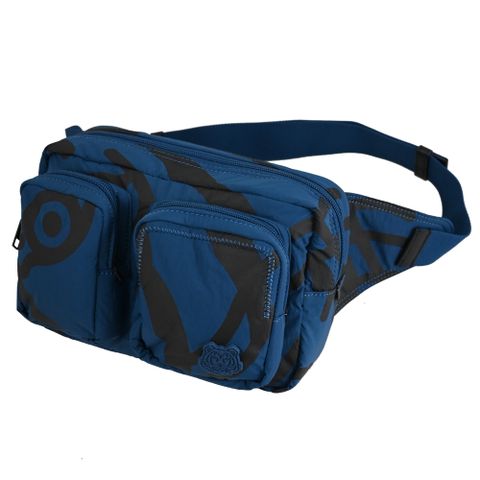 KENZO 浮雕虎頭LOGO印花肩斜腰包/胸口包.深藍