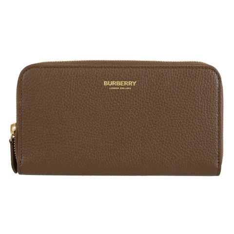 BURBERRY 8084604 燙金LOGO牛皮拉鍊長夾.咖
