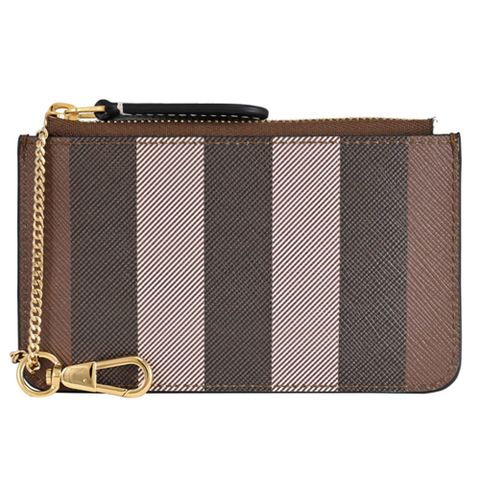 BURBERRY 8062693 Kelbrook 經典英式條紋鑰匙扣零錢包.樺木棕