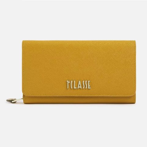 【Alviero Martini 義大利地圖包】輕甜簡約 10卡釦式長夾-橄欖黃