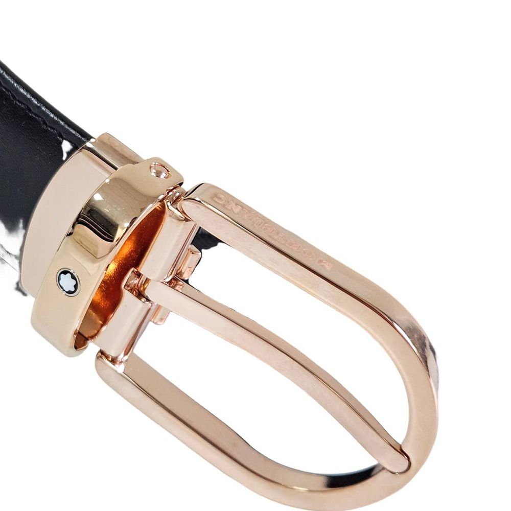 MONTBLANC 萬寶龍 金色馬蹄形扣滑面牛皮腰帶贈紙盒紙袋