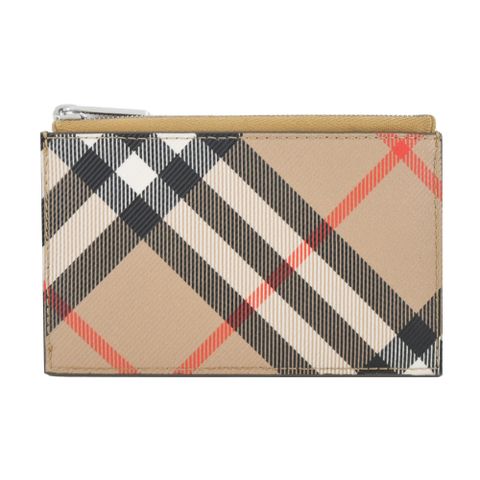 BURBERRY 新款經典格紋帆布卡片/零錢夾(沙色)