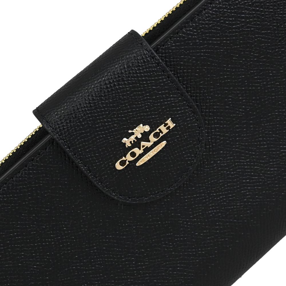 COACH 蔻馳 經典馬車LOGO皮革扣式手機長夾.黑
