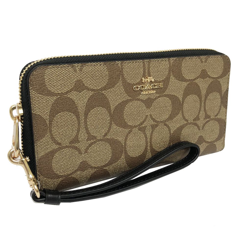 COACH 蔻馳 【COACH】C LOGO手掛式拉鍊零錢袋長夾(焦糖/黑)