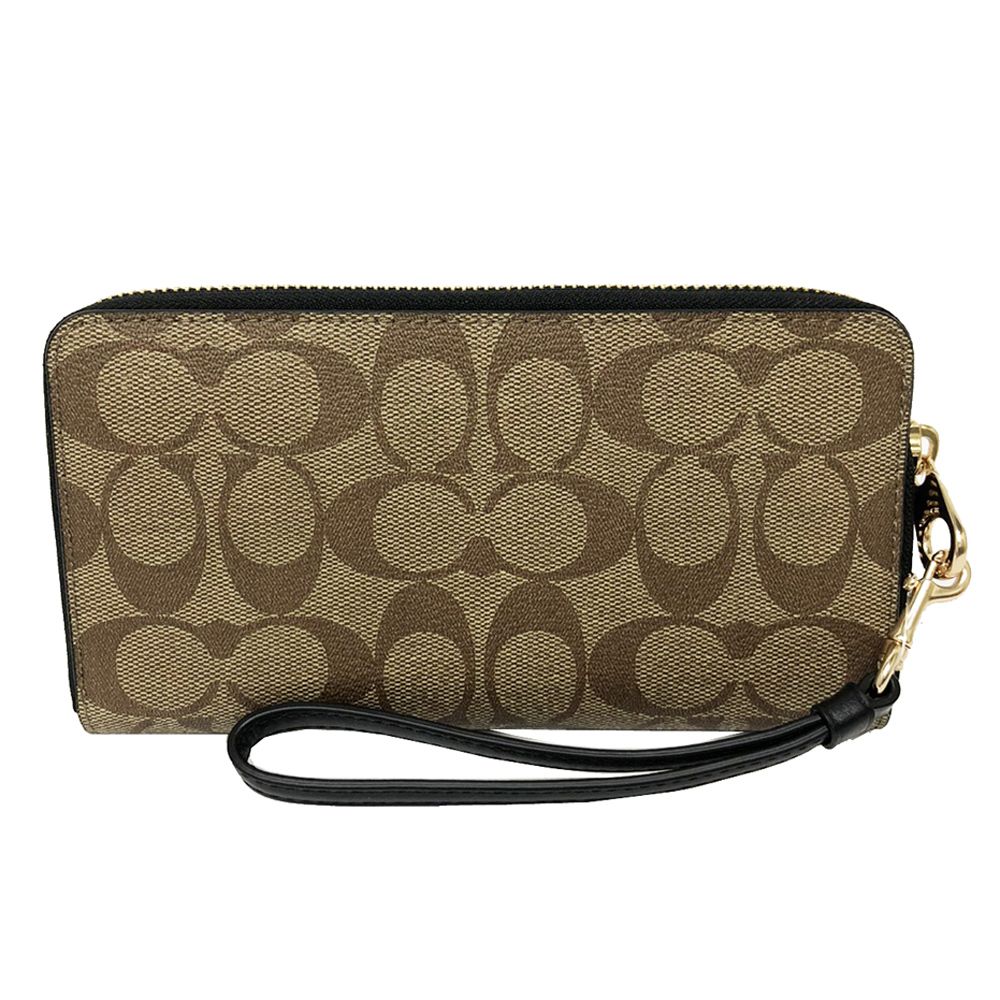 COACH 蔻馳 【COACH】C LOGO手掛式拉鍊零錢袋長夾(焦糖/黑)