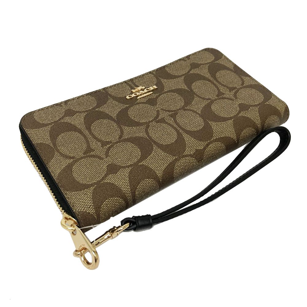 COACH 蔻馳 【COACH】C LOGO手掛式拉鍊零錢袋長夾(焦糖/黑)
