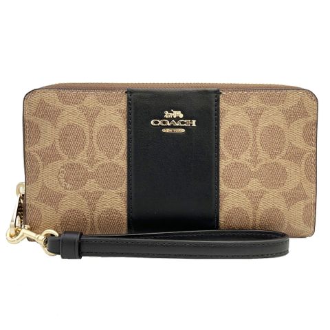 COACH 蔻馳 【COACH】C LOGO手掛式拉鍊零錢袋長夾(直紋黑)