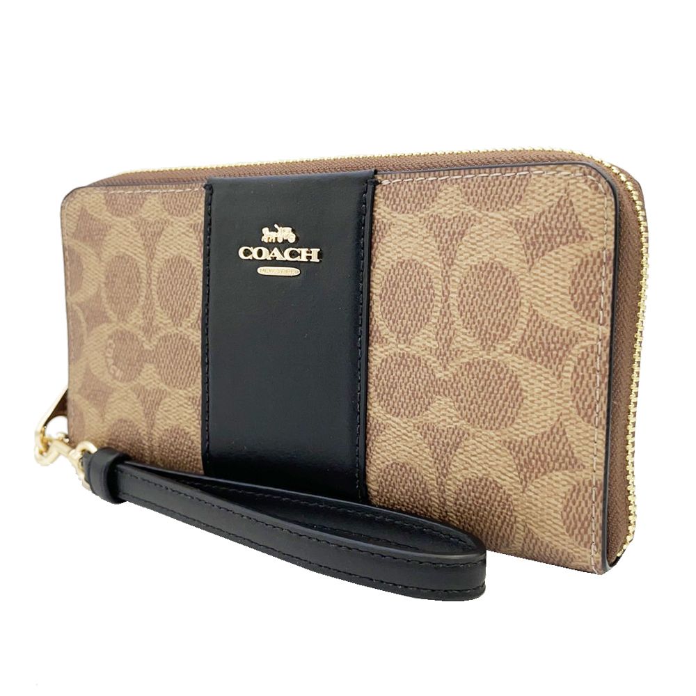 COACH 蔻馳 【COACH】C LOGO手掛式拉鍊零錢袋長夾(直紋黑)