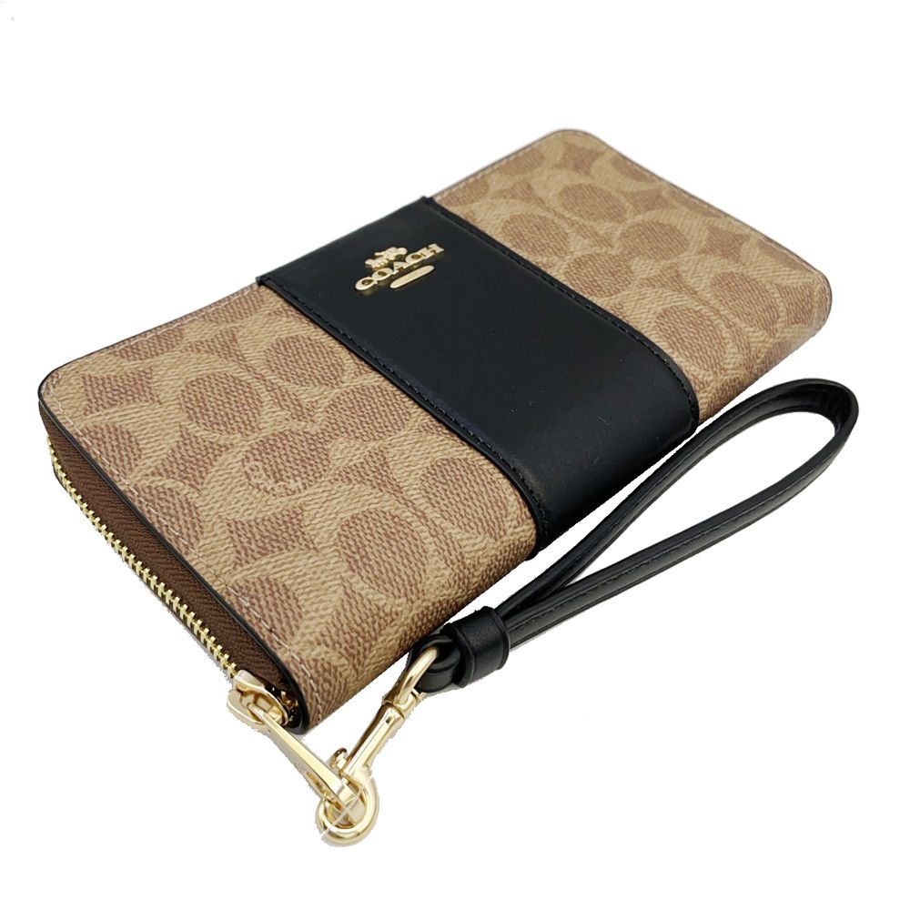 COACH 蔻馳 【COACH】C LOGO手掛式拉鍊零錢袋長夾(直紋黑)