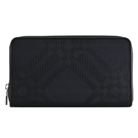 BURBERRY 8080725 經典格紋緹花帆布拉鍊長夾.黑