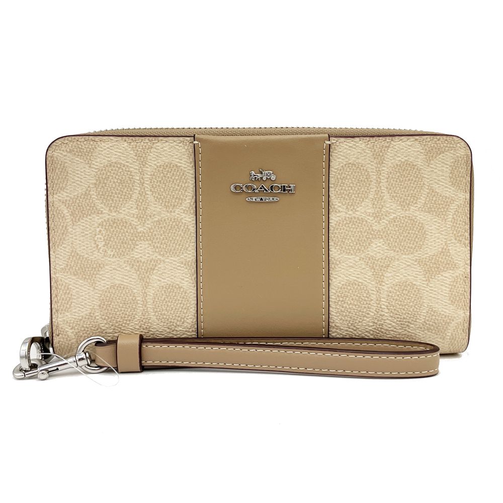 COACH 蔻馳 【COACH】C LOGO手掛式拉鍊零錢袋長夾(杏茶烤奶)