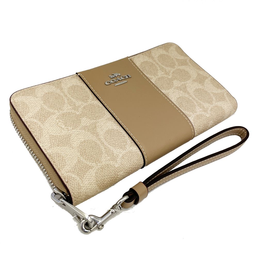 COACH 蔻馳 【COACH】C LOGO手掛式拉鍊零錢袋長夾(杏茶烤奶)