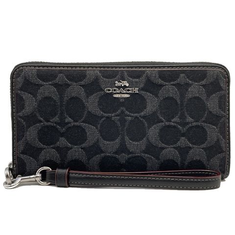 COACH 蔻馳 【COACH】C LOGO手掛式拉鍊零錢袋長夾(牛仔黑灰)
