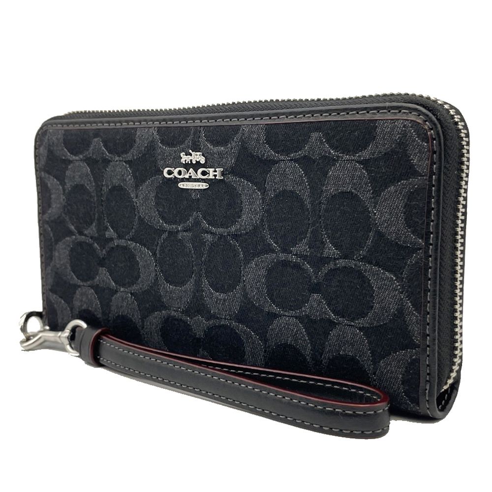 COACH 蔻馳 【COACH】C LOGO手掛式拉鍊零錢袋長夾(牛仔黑灰)