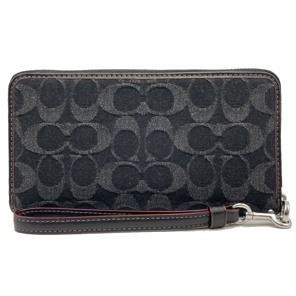 COACH 蔻馳 【COACH】C LOGO手掛式拉鍊零錢袋長夾(牛仔黑灰)