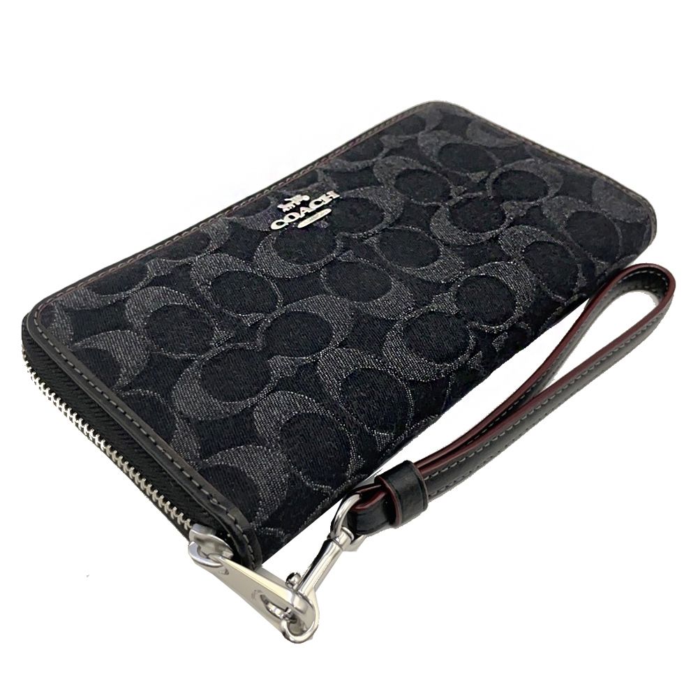 COACH 蔻馳 【COACH】C LOGO手掛式拉鍊零錢袋長夾(牛仔黑灰)