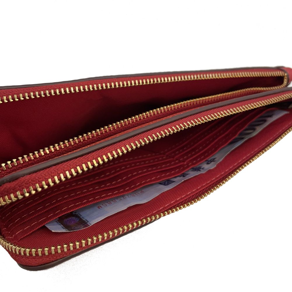 COACH 蔻馳 【COACH】C LOGO長夾式雙層大手拿包/零錢包(深咖/紅)
