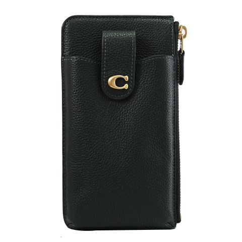 COACH CJ866 經典C LOGO荔枝皮革簡易手機長夾.深綠
