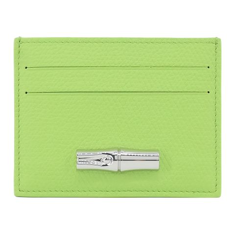 LONGCHAMP LE ROSEAU系列竹節牛皮名片夾(亮綠)