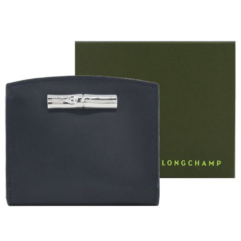 LONGCHAMP ROSEAU系列竹節小牛皮流線短夾(黑)