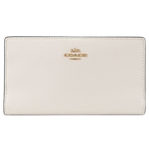 COACH 蔻馳 經典馬車LOGO多卡扣式拉鍊長夾.白