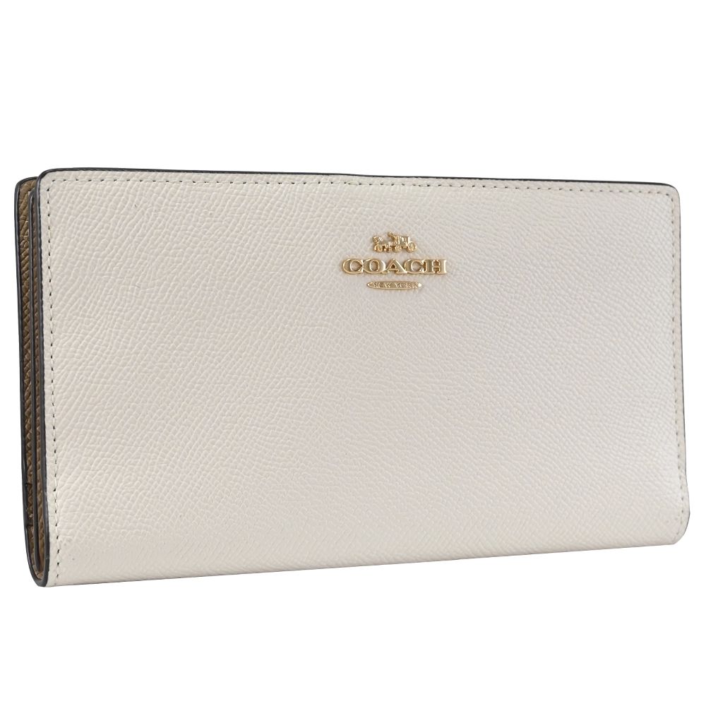 COACH 蔻馳  經典馬車LOGO多卡扣式拉鍊長夾.白
