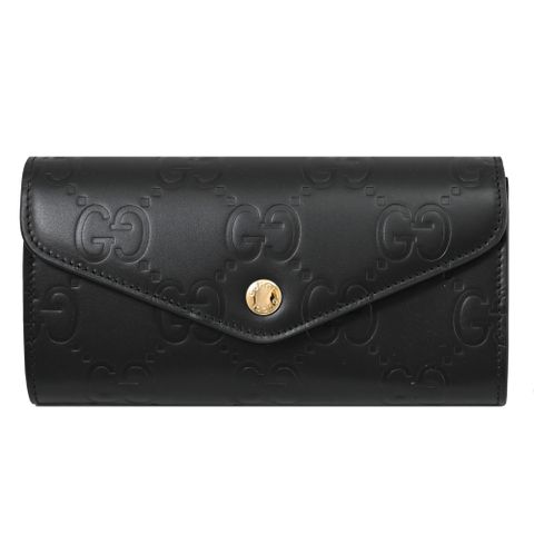 GUCCI 772791 GG Continental 質感壓紋LOGO信封式長夾.黑