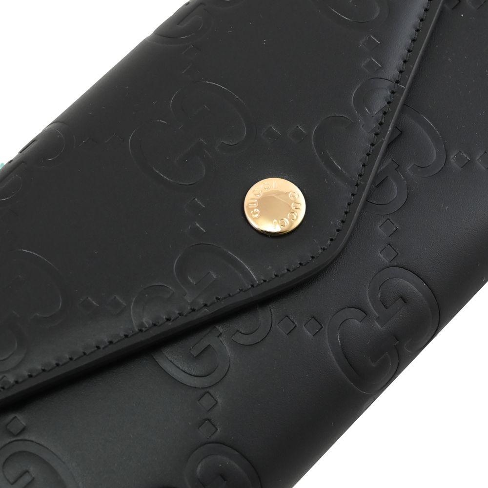 GUCCI 古馳 GG Continental 質感壓紋LOGO信封式長夾.黑