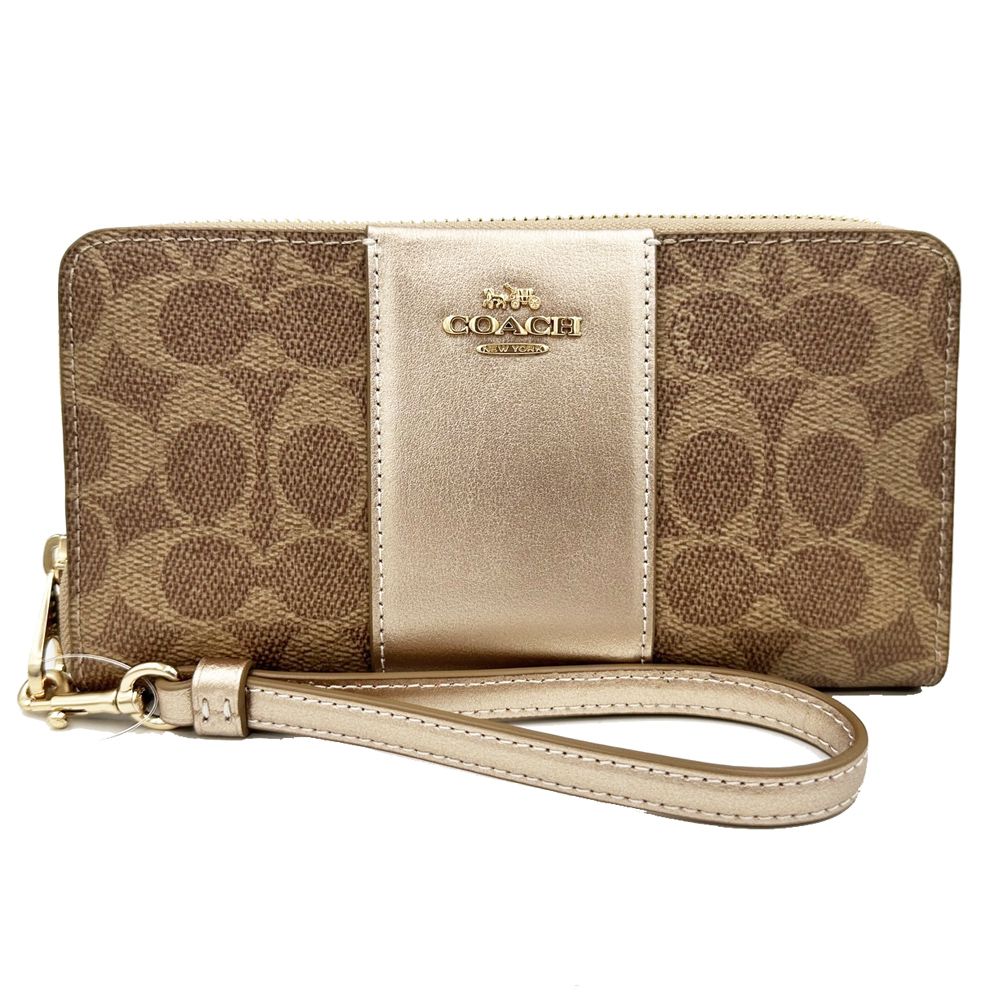 COACH 蔻馳 C LOGO雙手掛吊飾長夾禮盒(金)