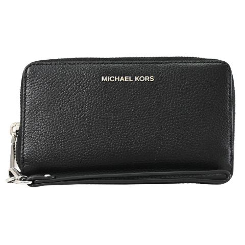 MICHAEL KORS JET SET 荔紋皮革手提式中夾.黑/銀