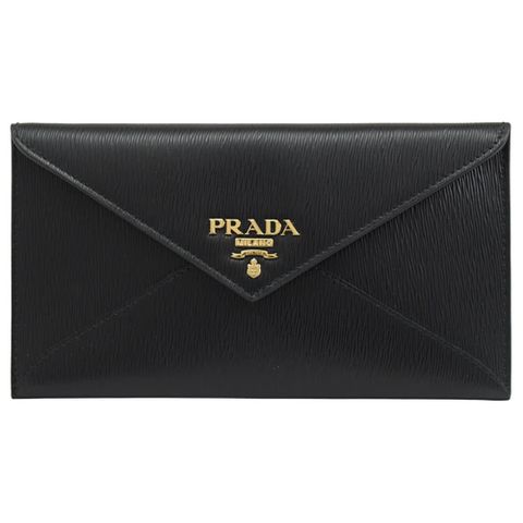 PRADA 普拉達 VITELLO MOVE 浮雕LOGO信封型長夾.黑