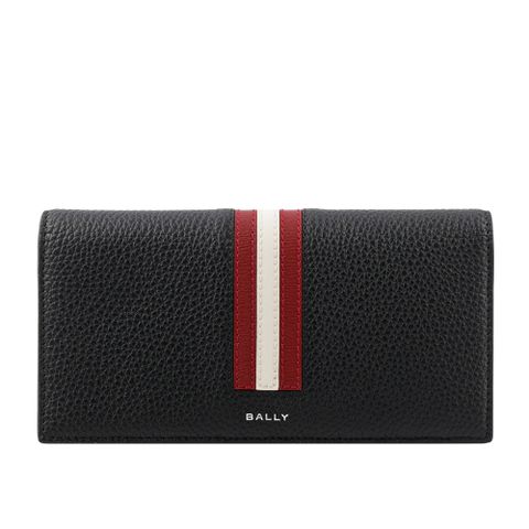 BALLY Ribbon 紅白條紋牛皮對開長夾(黑色) 6306558