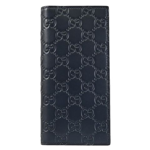 GUCCI 779828 GG LOGO壓花皮革對開多卡長夾.深藍