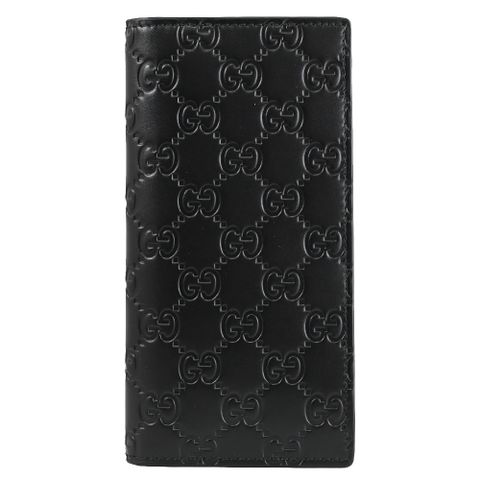 GUCCI 779828 GG LOGO壓花皮革對開多卡長夾.黑