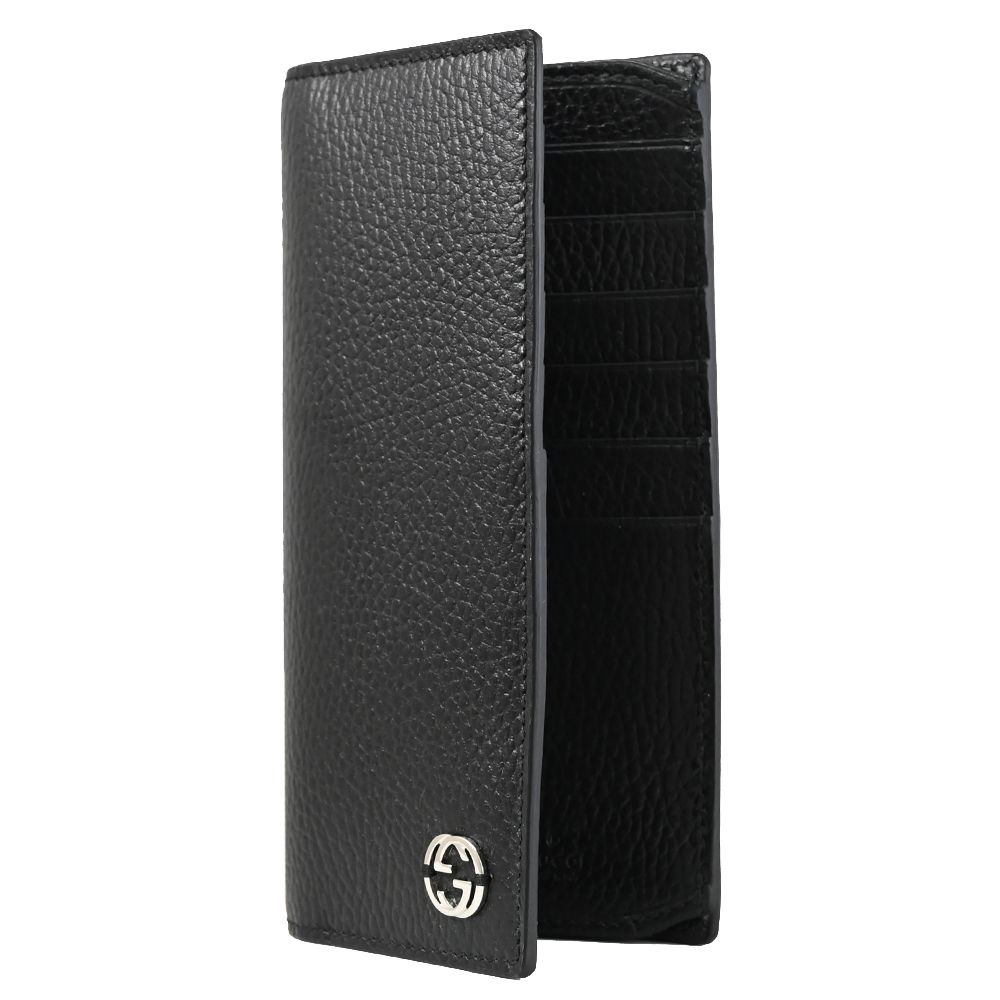 GUCCI 古馳 經典金屬G LOGO對開多卡零錢長夾.黑