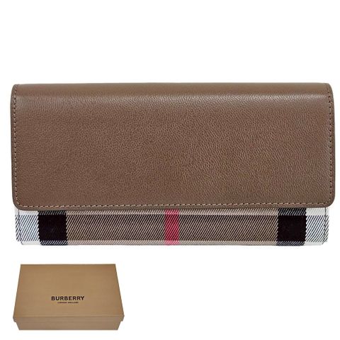 BURBERRY 巴寶莉 Halton 經典格紋拼接翻蓋釦式長夾/贈原廠防塵袋紙盒紙袋
