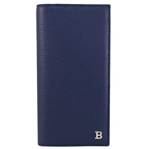 BALLY 6310106 BALIRO 金屬LOGO荔枝牛皮對開零錢長夾.深淵藍