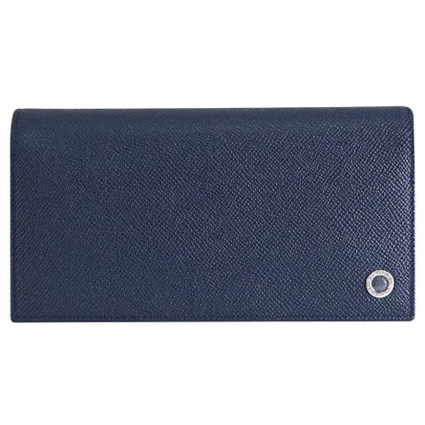 BVLGARI 寶格麗 286057 金屬圓刻LOGO牛皮對開零錢長夾.深藍