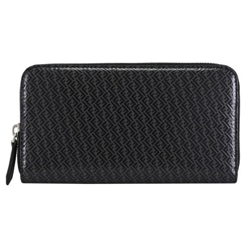 FENDI 7M0210 FF LOGO亮面塗層印花牛皮拉鍊長夾.黑