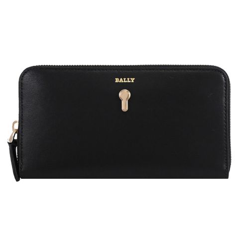 BALLY 6310220 CROVENOR 燙印LOGO質感牛皮拉鍊長夾.黑
