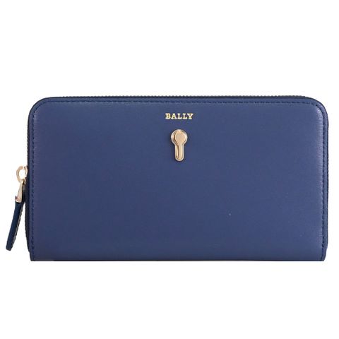 BALLY 6310219 CROVENOR 燙印LOGO質感牛皮拉鍊長夾.深淵藍