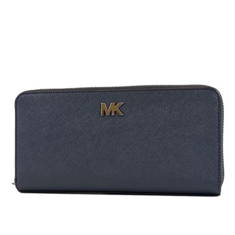 MICHAEL KORS COOPER 男款 十字紋防刮拉鍊長夾-藍色