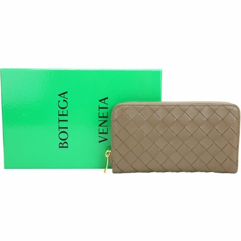 BOTTEGA VENETA 寶緹嘉 Intrecciato 編織羊皮8卡拉鍊長夾(松果棕)