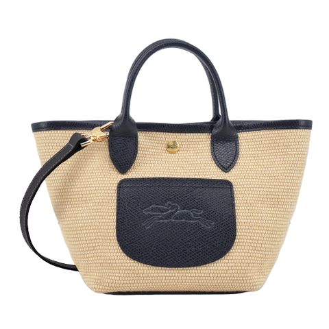 LONGCHAMP LE PANIER PLIAGE系列前口袋編織兩用提籃包(迷你/黑)