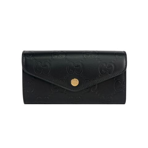 GUCCI 大GG Logo 淡金釦翻蓋信封式長夾(黑色) 772791 AADLO 1000