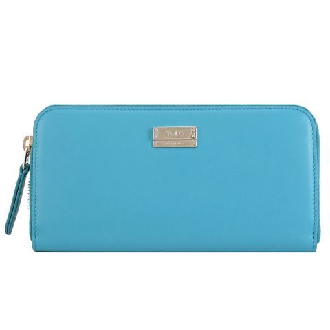 TODS 金屬LOGO滑面牛皮拉鍊長夾.亮藍