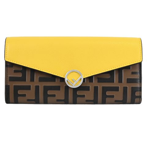 FENDI 8M0251 經典FF LOGO撞色款翻蓋長夾.深咖/黃