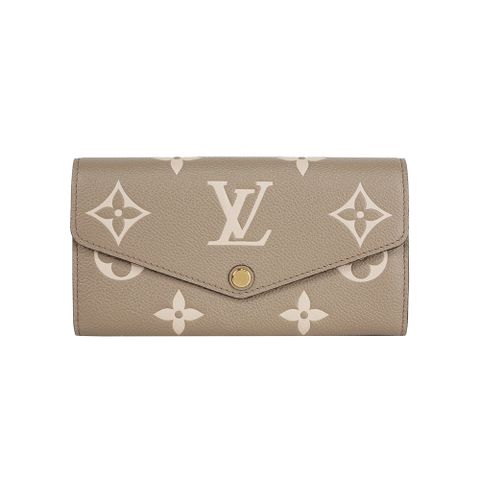 LV Monogram SARAH 壓紋粒面牛皮發財長夾(斑鳩灰/奶油白)_展示品 M81049