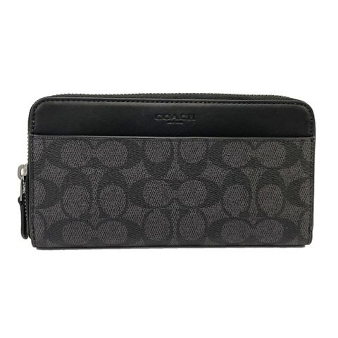 【COACH】新款C LOGO男款拉鍊零錢袋長夾(黑灰)