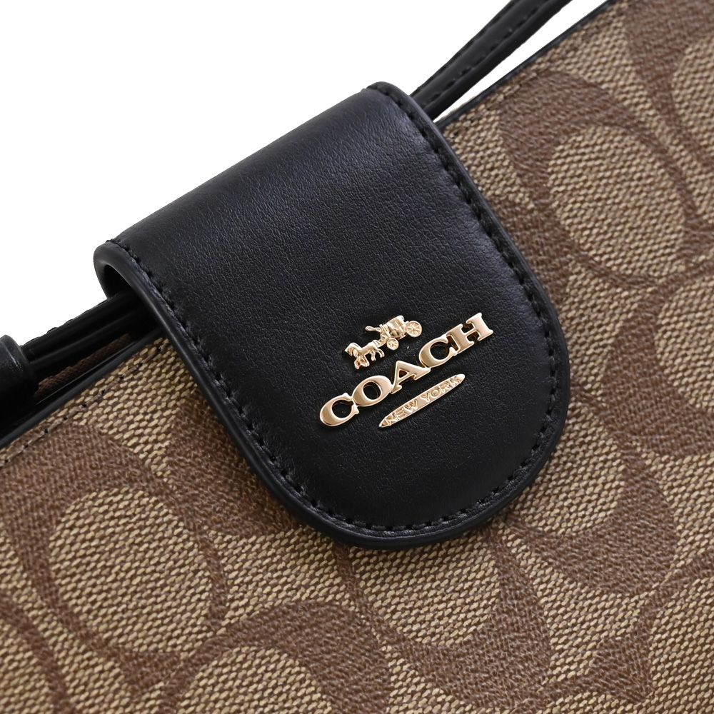 COACH 蔻馳 馬車LOGO手提式扣式對開長夾.黑邊